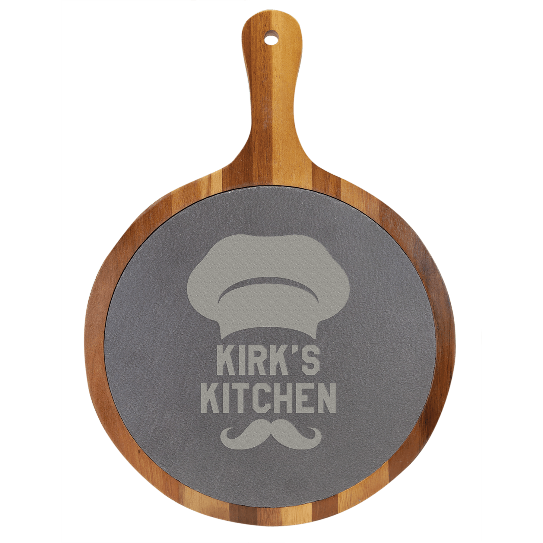 Round Acacia and Slate Serving Board with Handle