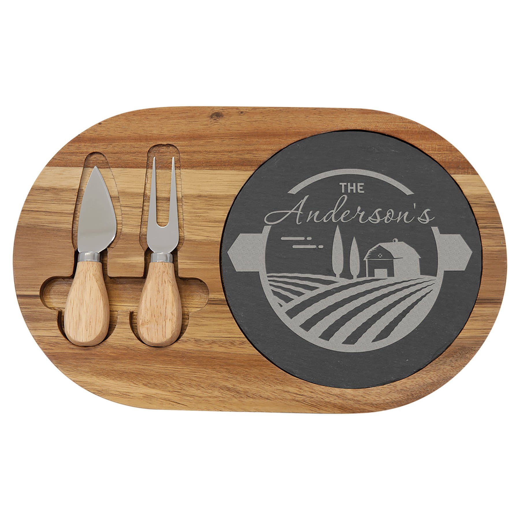 Oval Acacia and Slate Serving Board with Tools